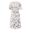 Large Size Ladies Flower Print V-neck Short-sleeved Dress European and American Waist Loose Split Mid-length Chiffon Skirt