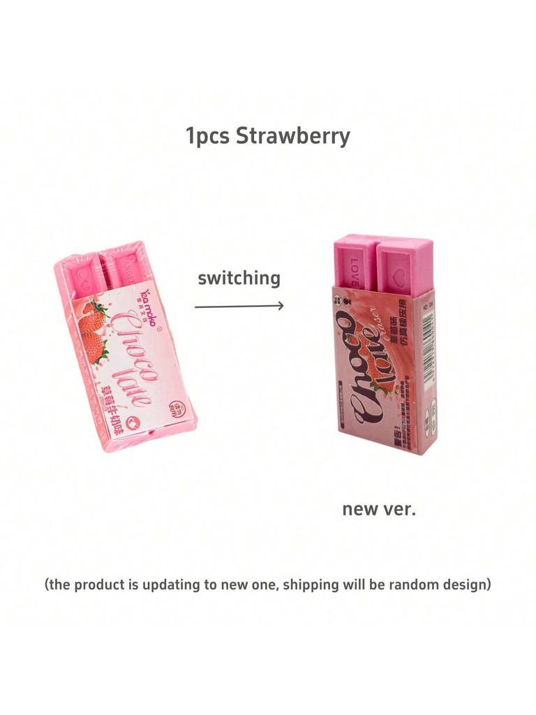 1pcs Strawberry Chocolate Eraser Mini Pink Color Less Dust Cleaning Correcting Tools Office School
