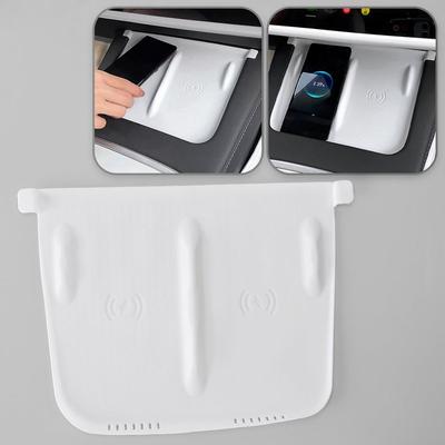 Car Center Console Wireless Charging Silicone Pad Mat Cover Fit for Tesla Model Y 3 2024    White