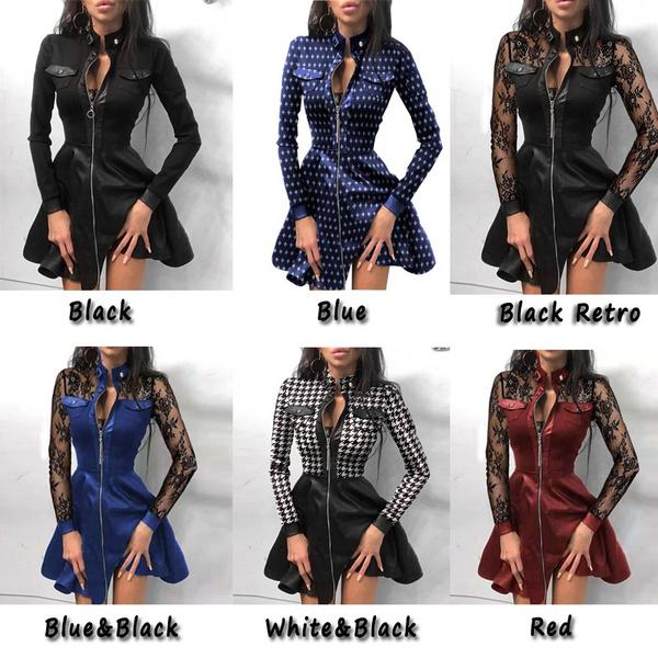 PU Leather Dress Length Tunic Dress 