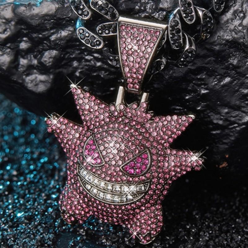Εξαιρετικό Hip Hop Κουβανικό Αλυσίδα Gengar Κολιέ: Σχεδιασμός Μικρού Ξωτικού με Πλήρη Διαμάντια