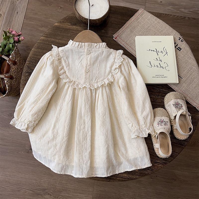 Spring And Autumn Girls' Dress Stylish Baby Dress Children'S Unique Lace Trim Hollow Princess Dress