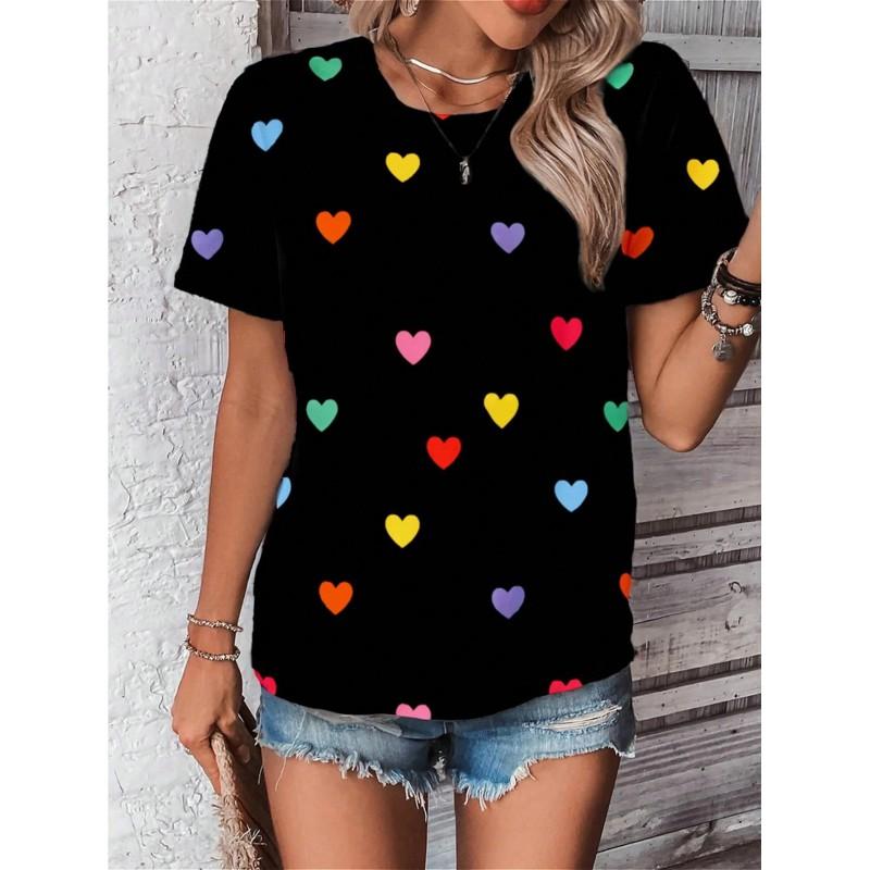 Womens Casual Short Sleeve Round Neck T-Shirt With Striped Print Loose Fit Milk Silk Blend Comfortable 2025