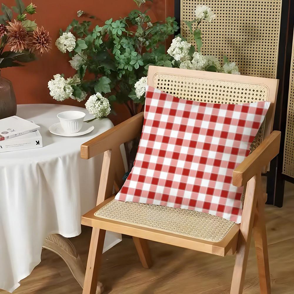 Fashion Red Plaid Cushion Cover Silky Short Plush Invisible Zipper Dustproof Sofa Pillow Case for Home Decor