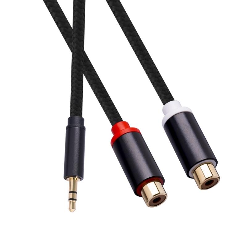 3.5mm Male To 2RCA Female Audios Adapter with Gold Plate Terminals Braide AntiInterference Design for Crystal Audios