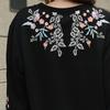 Yousheng Women Sweatshirt Ethnic Style Floral Embroidery Round Neck Long Sleeve Top Contrast Color Spring Fall Top with Elastic Cuffs And Hem