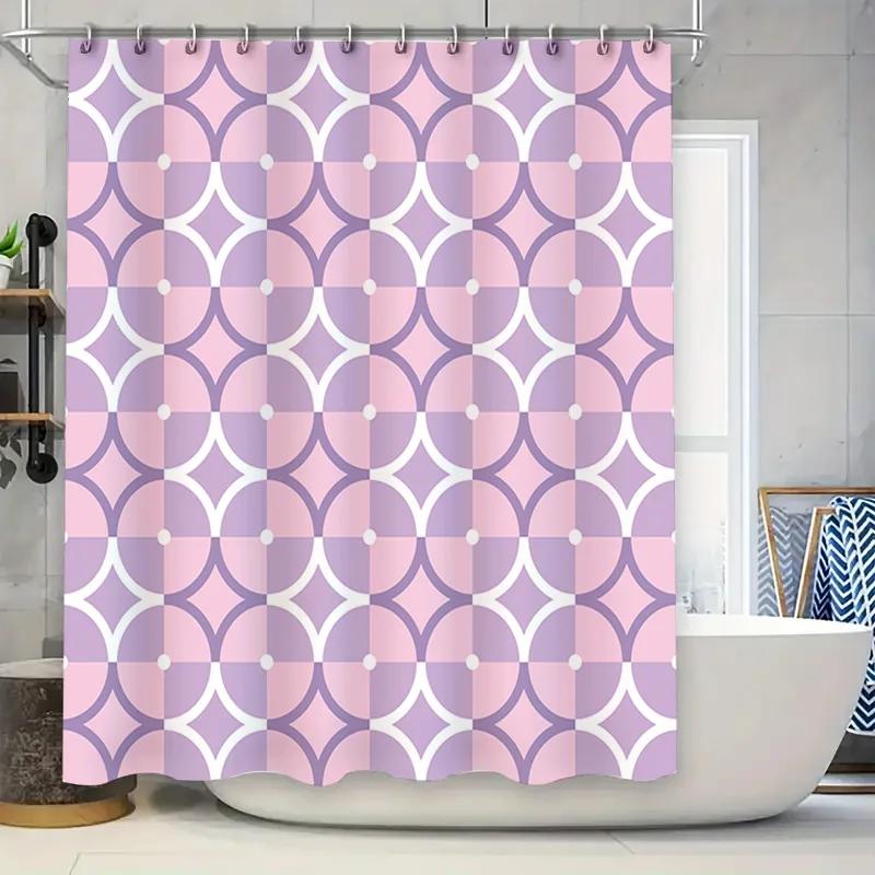 Pandara Jewelry Purple/White Geometric Print Shower Curtain Waterproof Decorative Bath Mat Set For Home Bathroom Decoration Pink