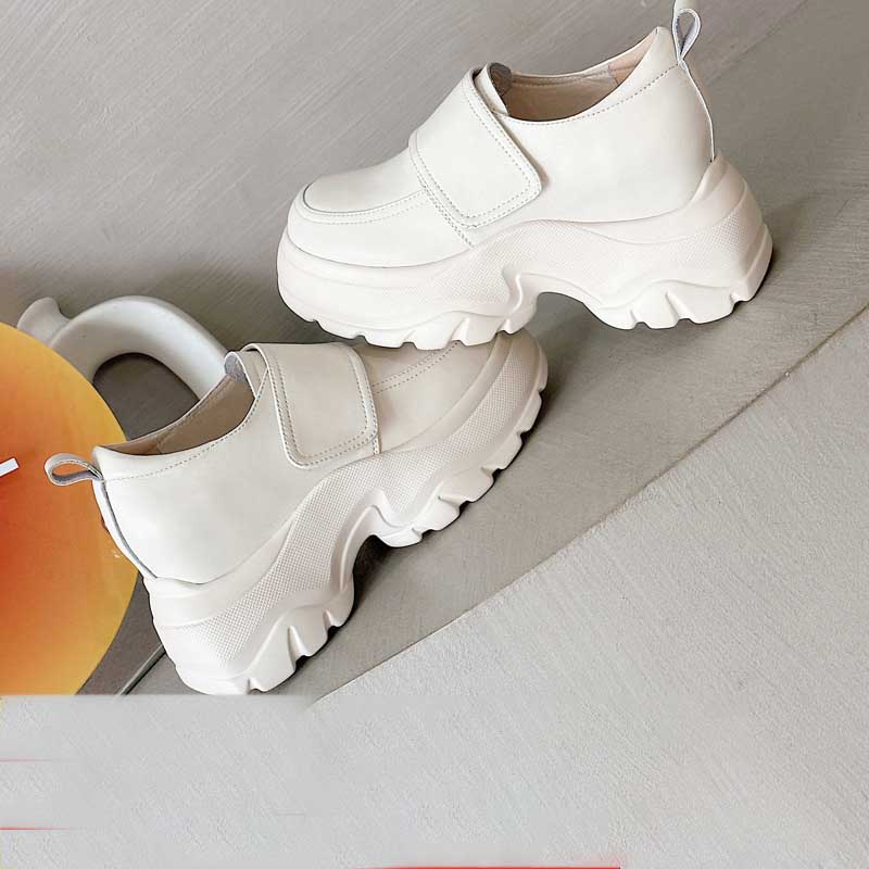 Fashion 9.5cm Genuine Leather Women Platform Wedge Pumps Flats Luxury Mary Jane Pils Mules Boots Hook Spring Autumn Spring Shoes