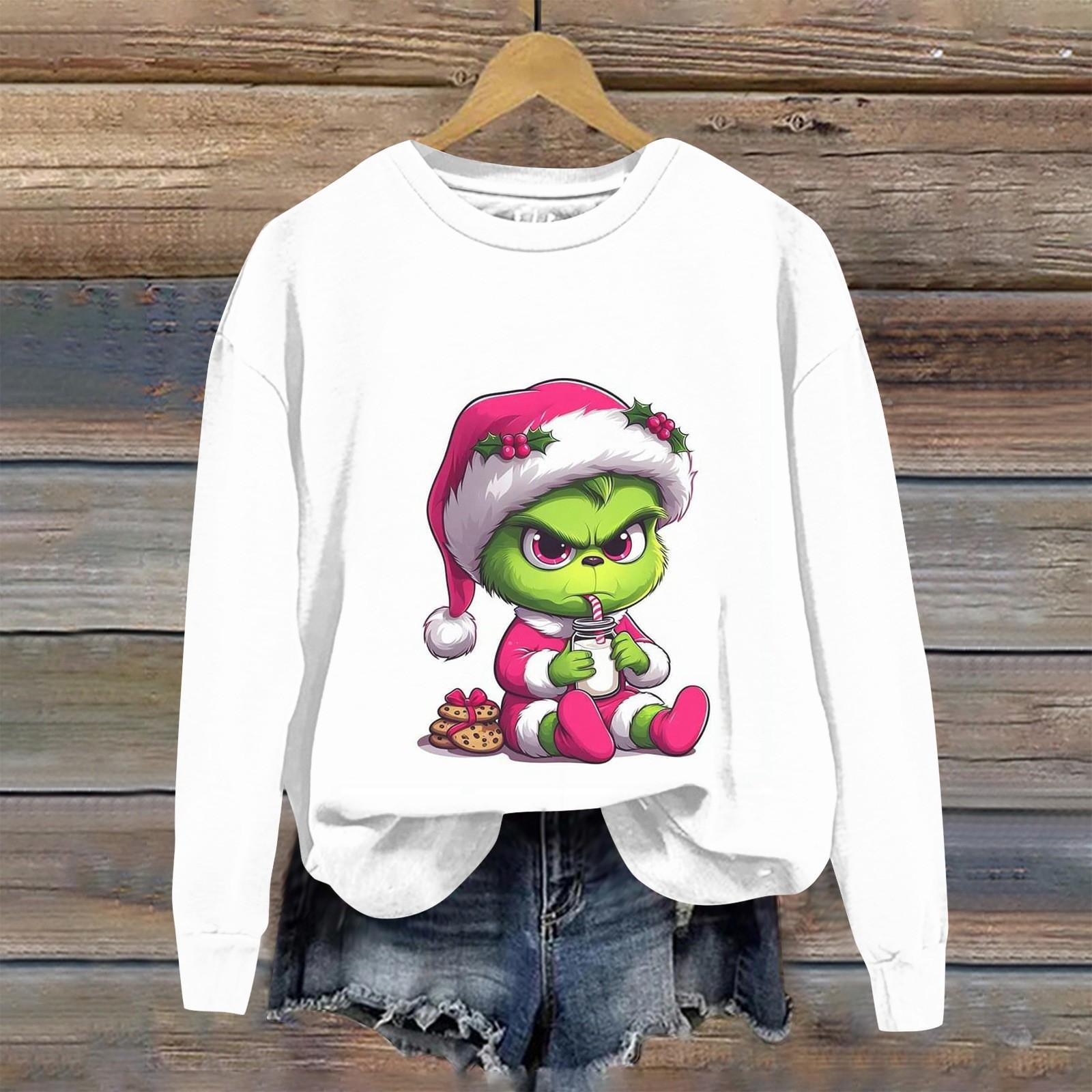 

Женская модная рождественская принтованная толстовка с длинным рукавом и круглым вырезом M белый