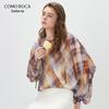 Commond Boca Women's Relaxed Plaid Mulberry Silk Long Sleeve Top