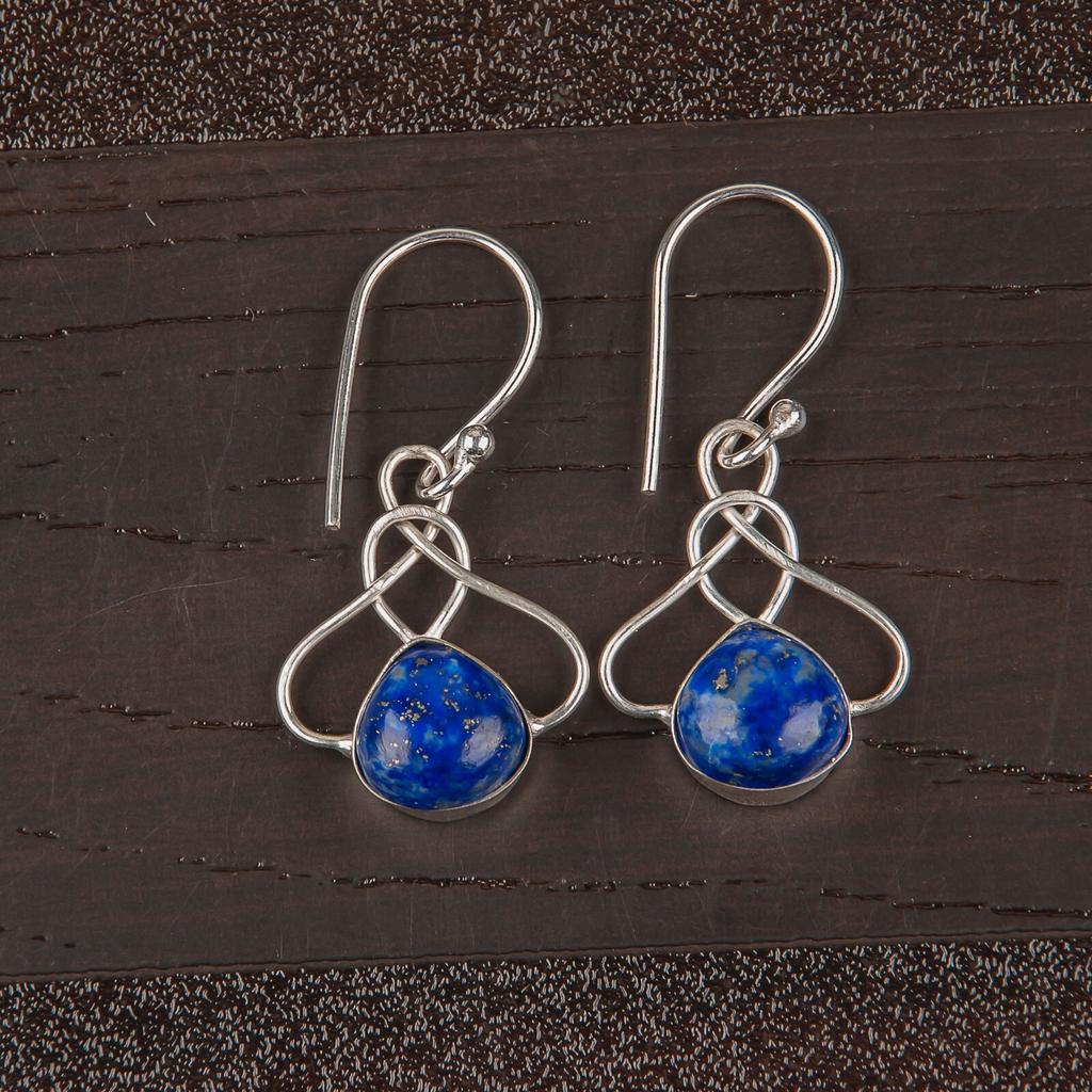 Lapis Lazuli Gemstone 925 Sterling Silver Handmade Earrings 1.50" For Engagement EE-2-24