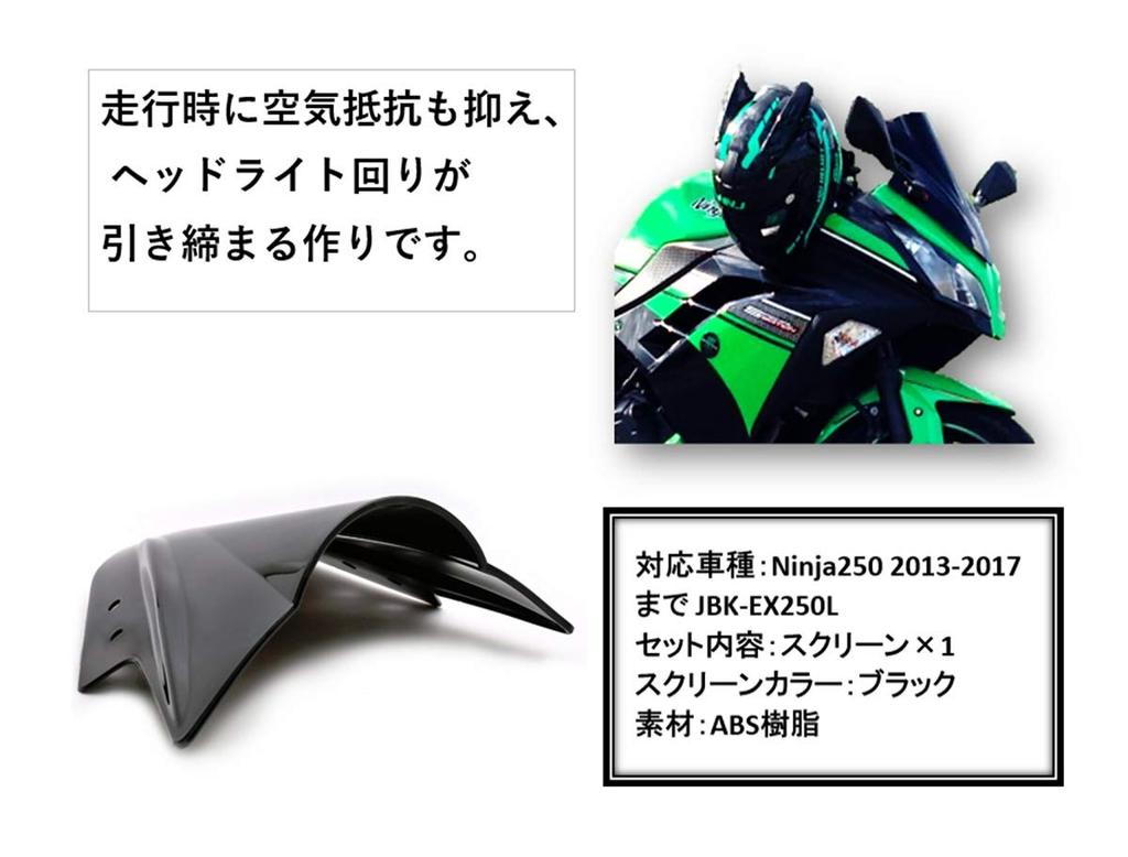 world Imp Motor Motorcycle Ninja 250 Double Bubble Screen for KAWASAKI Ninja250 External Product for KAWASAKI '13 '14 '15 '16 (Smoke Black)