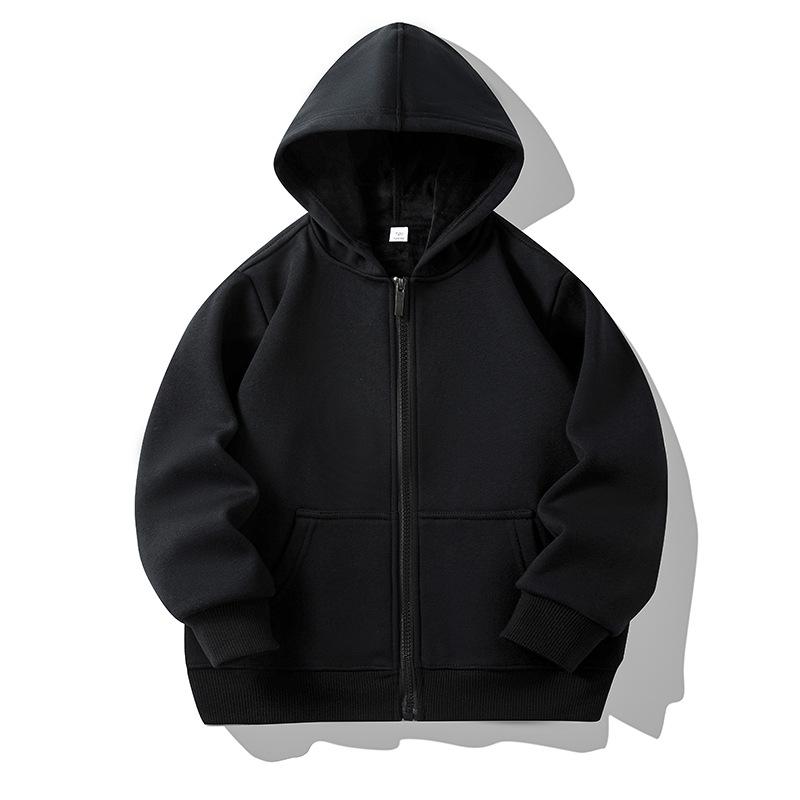 Kinder Winter Fleece-gefütterter Zip-Up Hoodie mit aufgesetzten Taschen – Anpassbare einfarbige Jacke für Schuluniformen