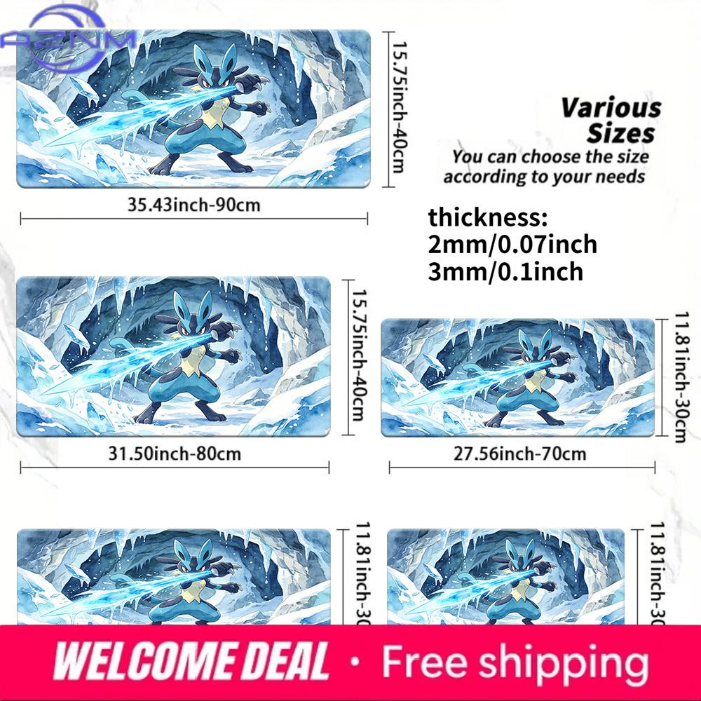 Lucario Ice Cave Watercolor Gaming Desk Mat NonSlip Washable Mouse Pad 30x80x0.2cm