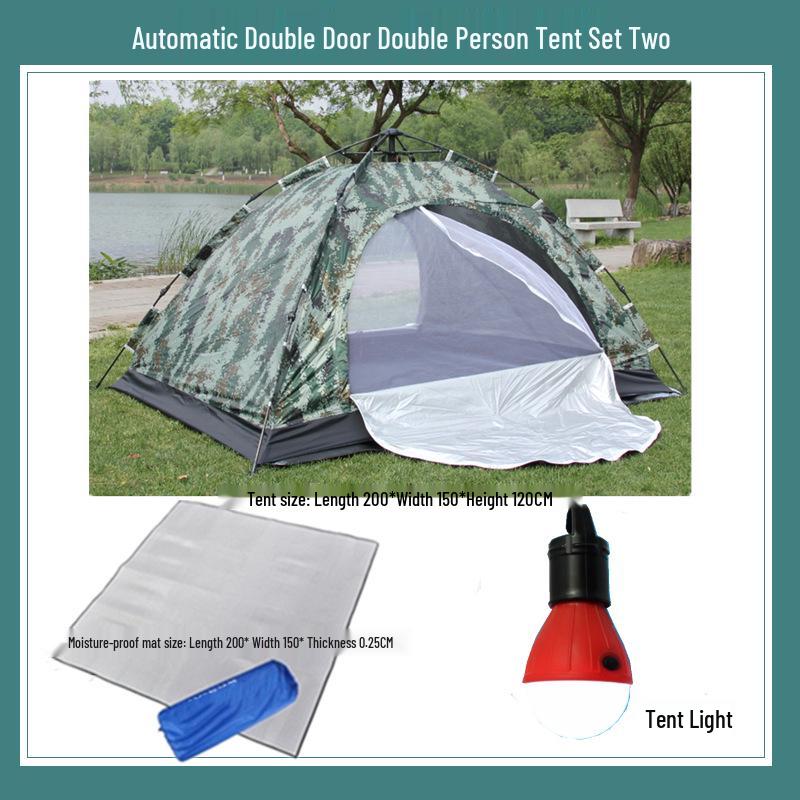 Camouflage 1-2 Person Windproof Pop-Up Camping Tent with Double Doors and Mesh