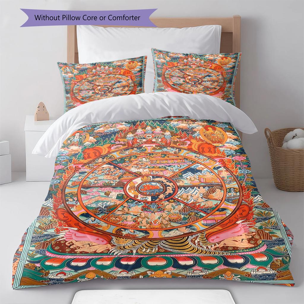 Buddhism Wheel Pattern Bedding Quilt Set Quilt Cover Pillowcase Home Decoration Gift (1 * duvet cover + 2 * pillowcase, without core)