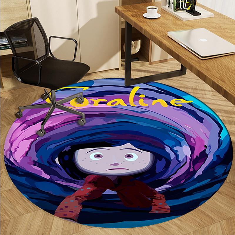 Coraline Pattern Round Rug, Indoor/Outdoor Mat, for Picnic, Gameroom, Bedroom, Office, Living Room, Home Decor Carpet, Birthday Gift