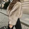 Women's Fashionable Warm Long Sleeve Solid-Color Furry Coat