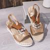 Plus Size Women's 2024 Spring/Summer Wedge Heel Sandals with Metal Buckle