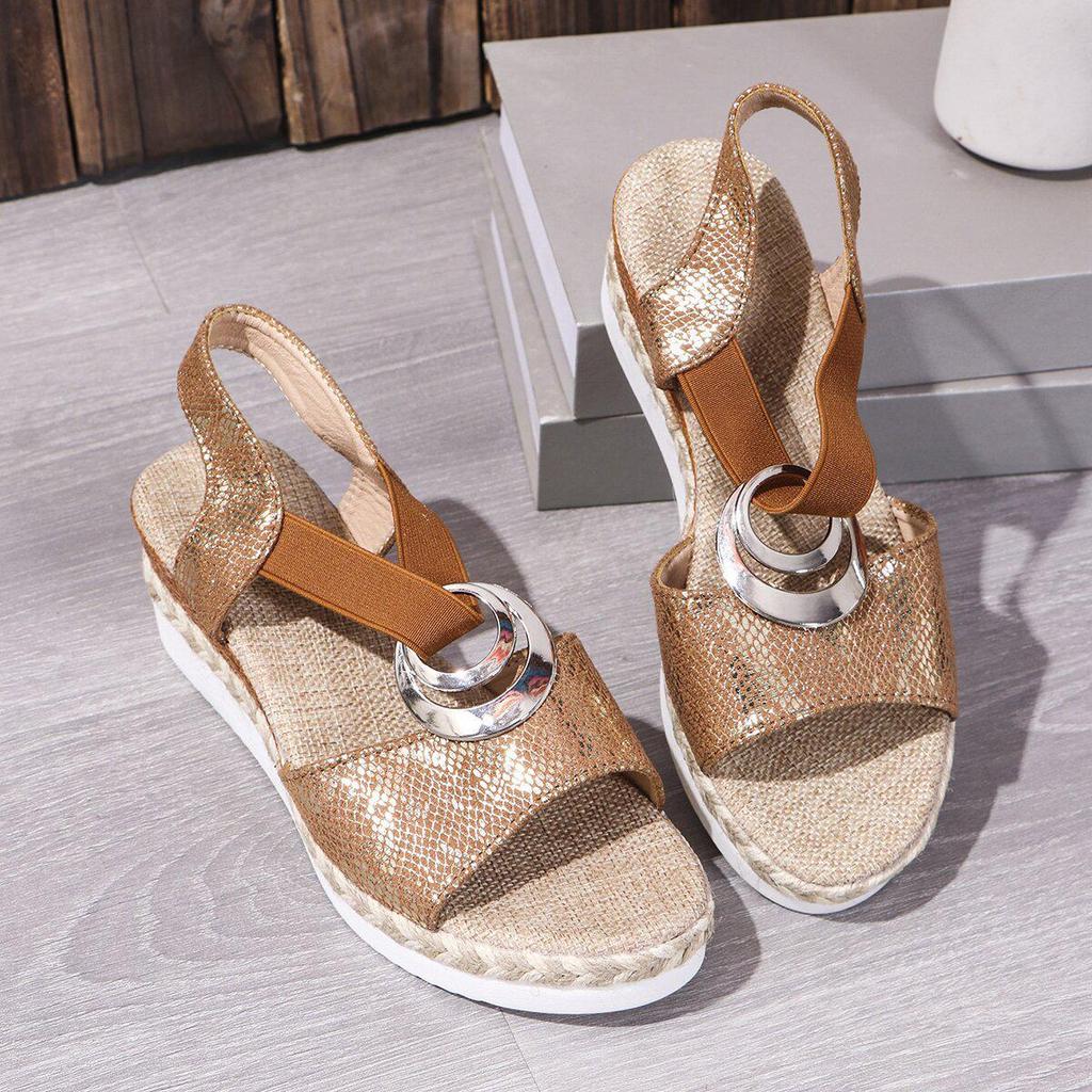 Plus Size Women's 2024 Spring/Summer Wedge Heel Sandals with Metal Buckle
