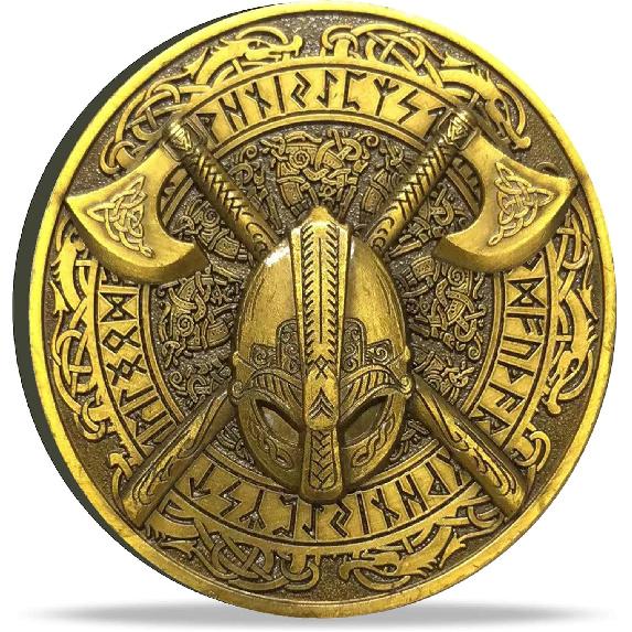 Vikings Battle-Axe Helmet Norse Compass Coin
