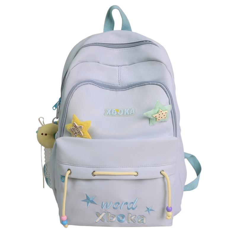 Schoolbag High Value Solid Color Backpack Large Capacity College Style Schoolbag Female Junior High School Students Cute Letter Embroidered Student
