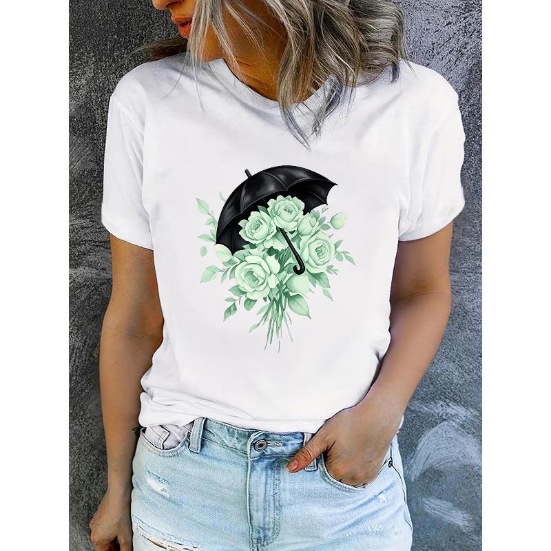 Women S Summer Short-Sleeve Printed T-Shirts, Fashionable and Casual, Machine-Washable Comfortable Fit 2D Flat Printing S