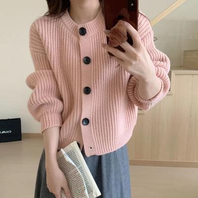 Soft Waxy Lazy Wind Round Neck Single-breasted Knitted Cardigan Women's Autumn and Winter New Loose Sweater Jacket
