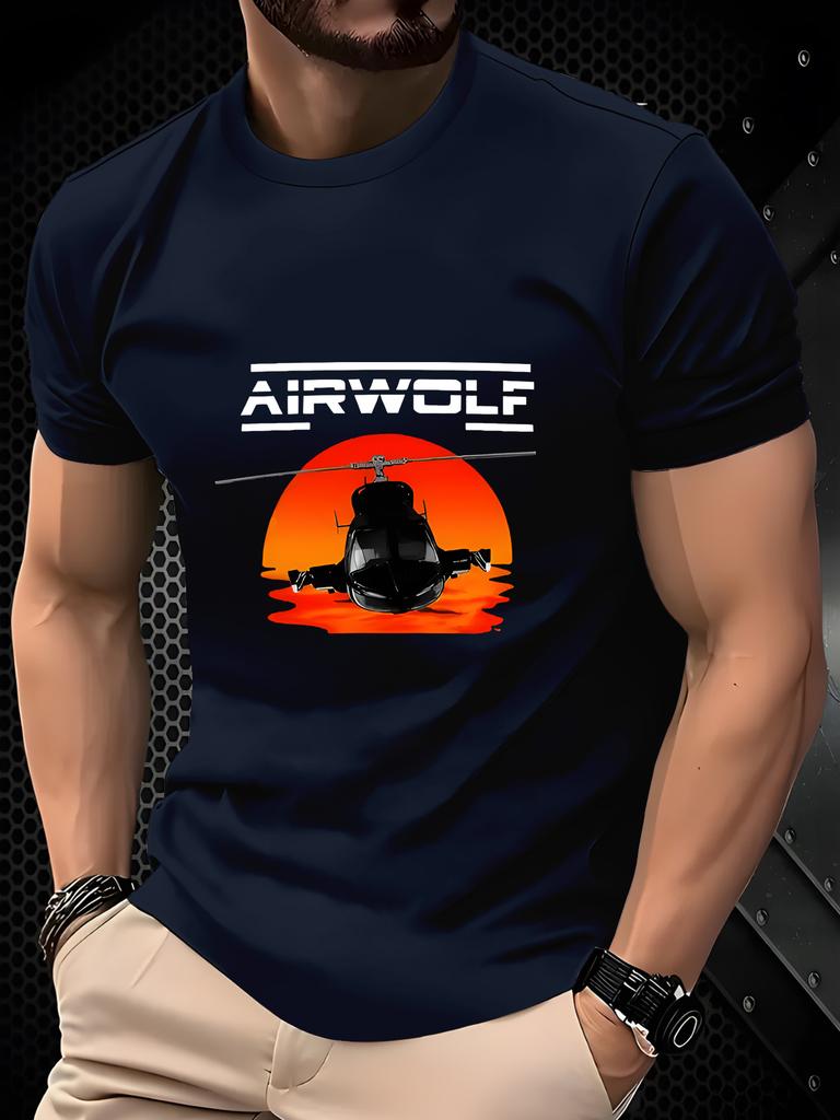 HelicopterSunset Design100 Cotton Summer Oneck Short Sleeve Casual Printed Mens Tshirt