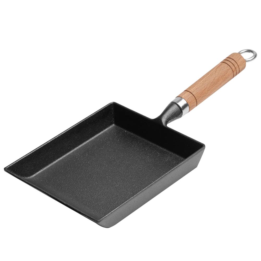 

1 шт. Японская сковорода из чугуна с антипригарным покрытием для тамагояки, омлета, жарки яиц, блинов, кухонная посуда, кастрюля с деревянной ручкой чёрный