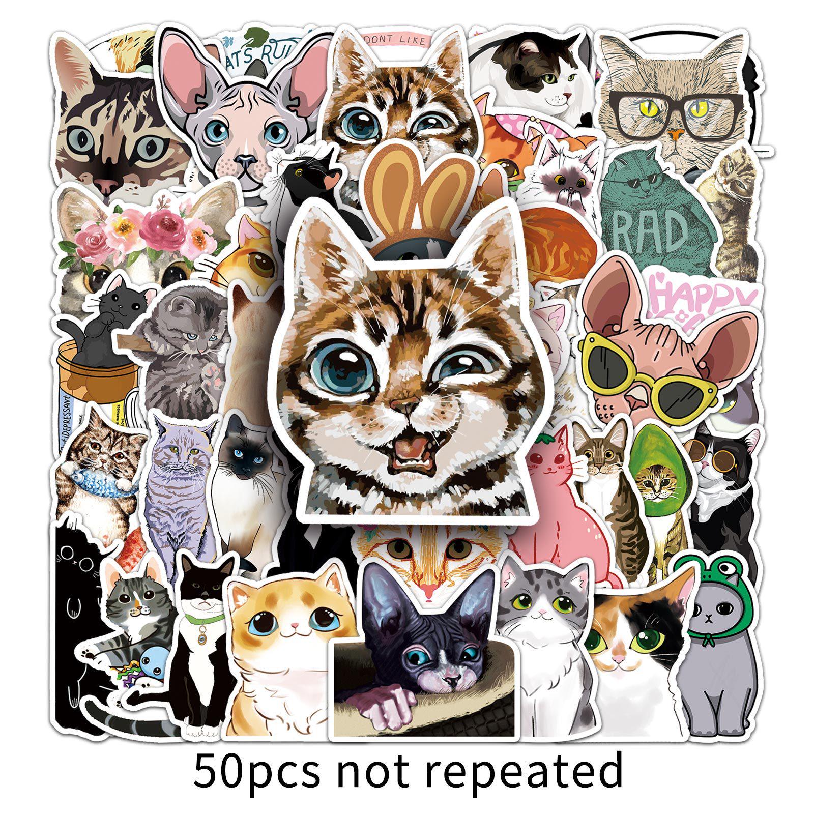 

50 Милых Мультяшных Животных Кошек Наклеек для Ноутбуков, Самокатов, Автомобилей и Холодильников