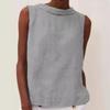 Cotton Linen Solid Color Round Neck Short Blouses & Shirts Casual Solid Color Sleeveless Top