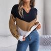 Casual Women Autumn Winter Knit Pullover Sweater Long Sleeve Polo Collar Contrast