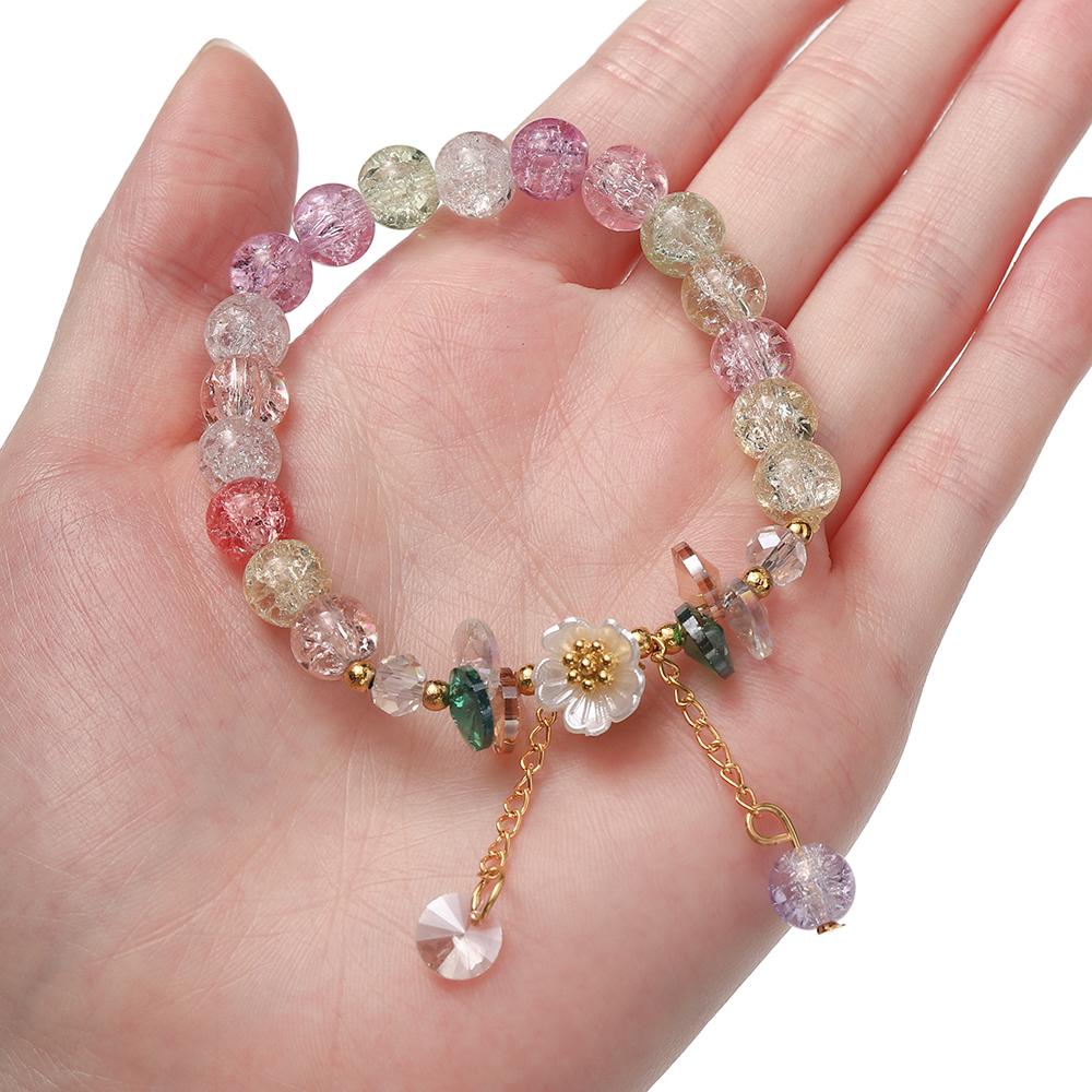 1pc Korean Style Sweet Daisy Flower Bracelet Colorful Crystal Beaded Elastic Rope for Women Girls Party Wedding Jewelry Gift
