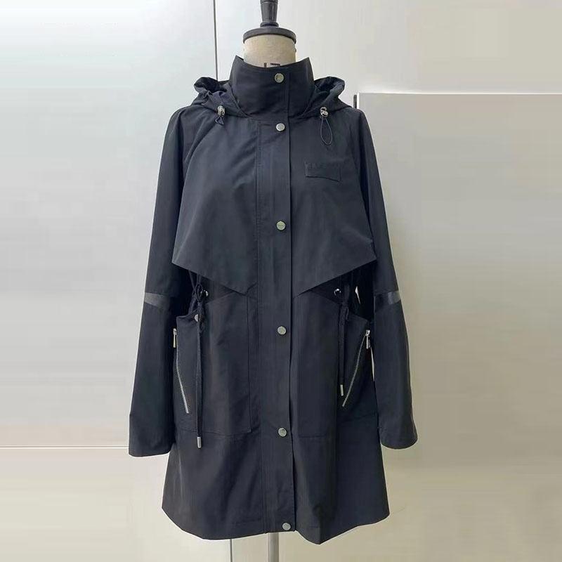

ziai Весеннее женское пальто-тренч, куртка с капюшоном, однотонная ветровка, застежка-молния на талии, женское пальто, свободная повседневная верхняя одежда 30259 M чёрный