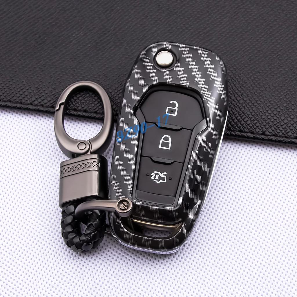 For Ford F150 F250 F350 F450 Xlt Ranger Xl Maverick Ecosport Everest Abs Carbon Fiber Car Smart Key Cover Case Keychain
