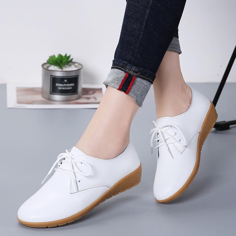 New Spring Genuine Leather Flat Shoes for Women Korean Style Student Casual Versatile White Shoes for Women Large Size Leather Shoes