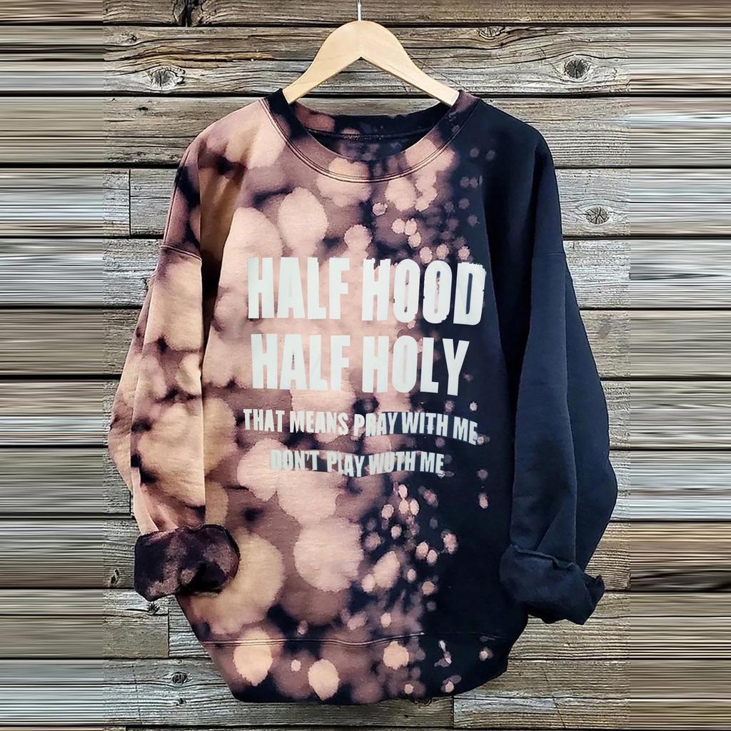 Women's Fashion Long Sleeve O Neck Lettered Printed Casual Sweater Top