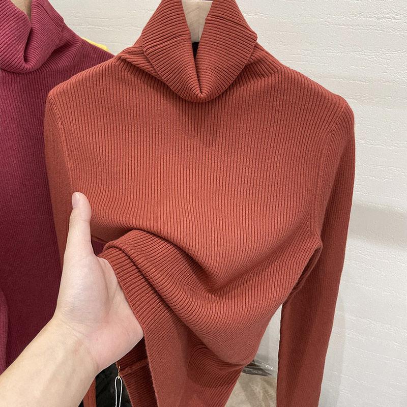 Kvinner Rullekragenser Høst Kvinner Høy Hals Strikket Genser Mote Overdeler Svart Hvit Langermet Slim Strikk Kvinner Basis Topper Klær