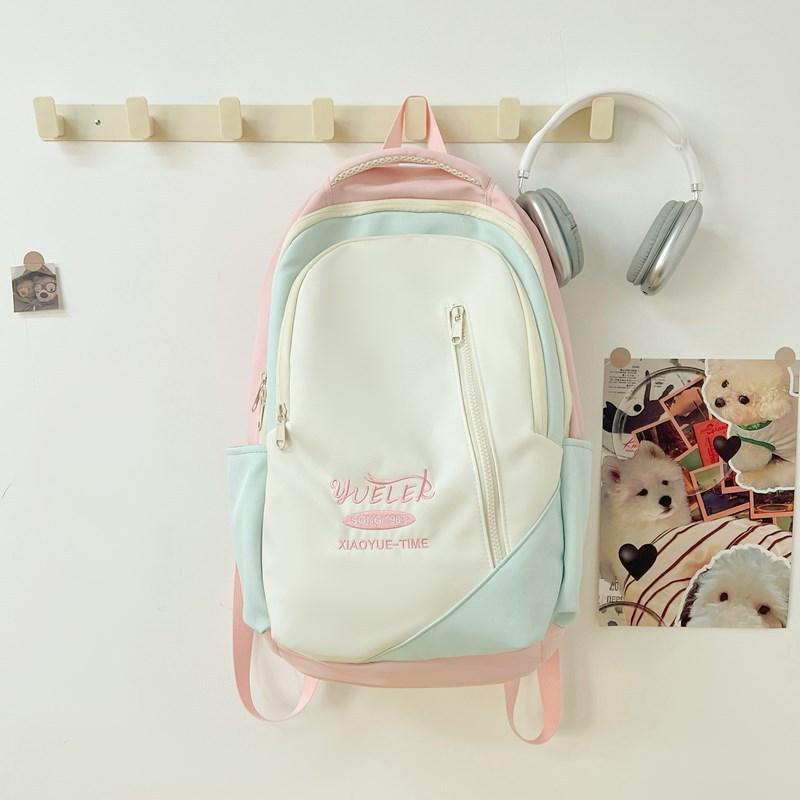 Schoolbag for Female High School Students  American Retro Large-capacity Backpack  Trendy Letter Embroidered New Backpack for College Students