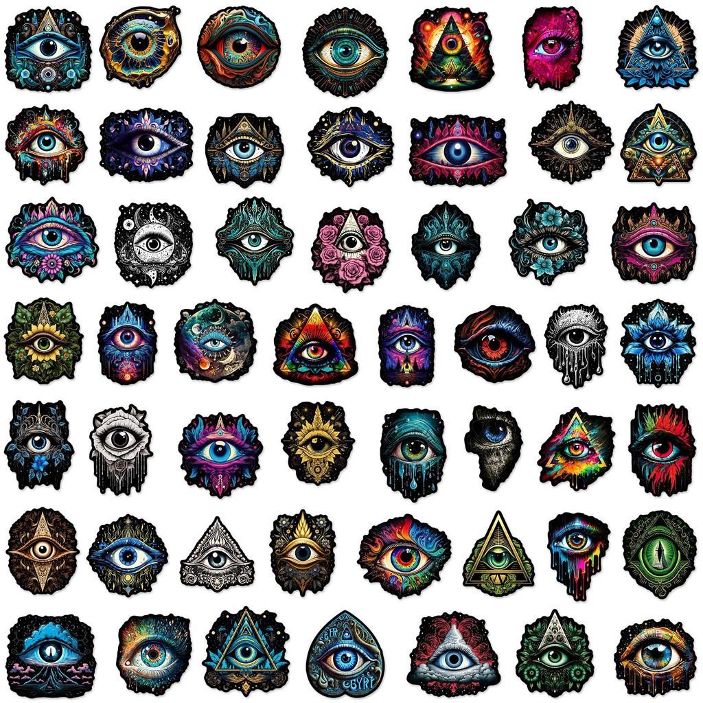 

50-Piece Stylish Eyeball Graffiti Stickers - Black Base, Waterproof Design, Ideal for Helmet, Skateboard, Phone Case & Luggage