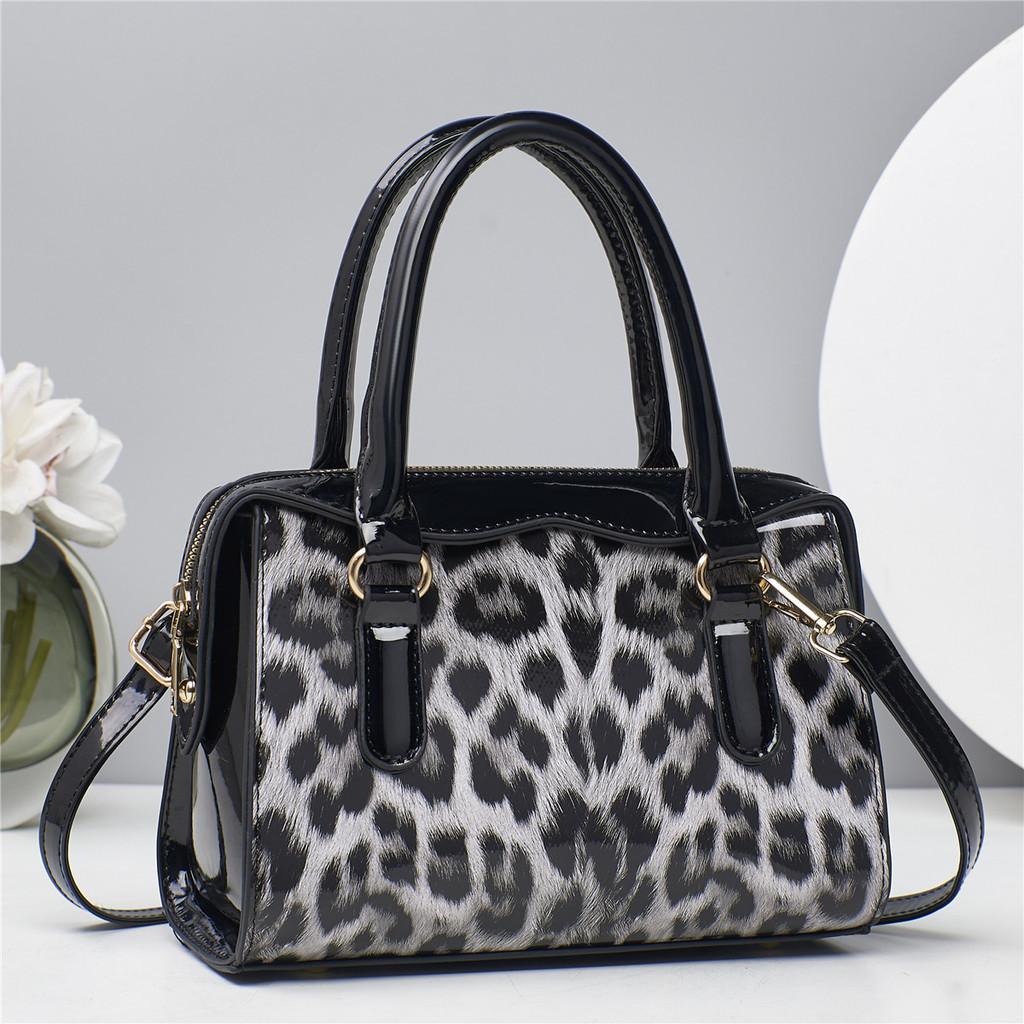 Leopard Print Fashion Color Blocking Women Casual Glossy Shoulder Bag Daily For
