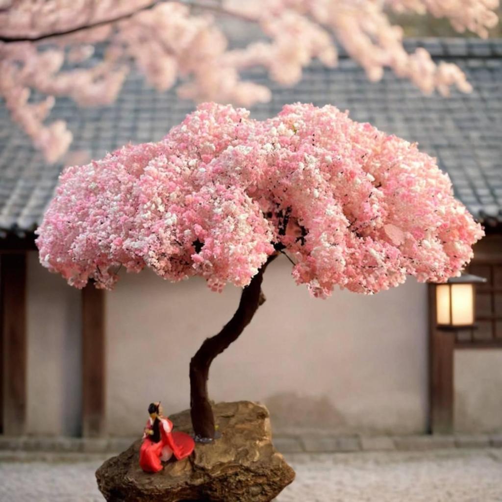 Miniature Cherry Blossom Tree Model Fine Workmanship Flowering Pink Blossoms