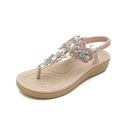 Bohemian Sandalen Damen Casual Strass Damenschuhe Keilsandalen Flip Flops Mode Damen Klassische und elegante Damen Vielseitige Schuhe