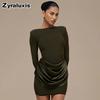 Women's Autumn Winter New Style Solid Elegant Casual Slim Fit Crew Neck Long Sleeve Ruffled Mini Dress