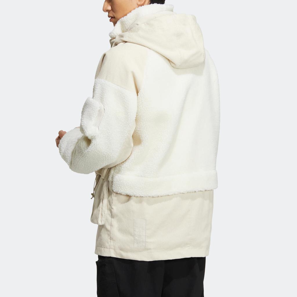 Adidas Patch Detail Knit Jacket With Sherpa Fleece Panel And Zip Hood Men Jackets White HN9017