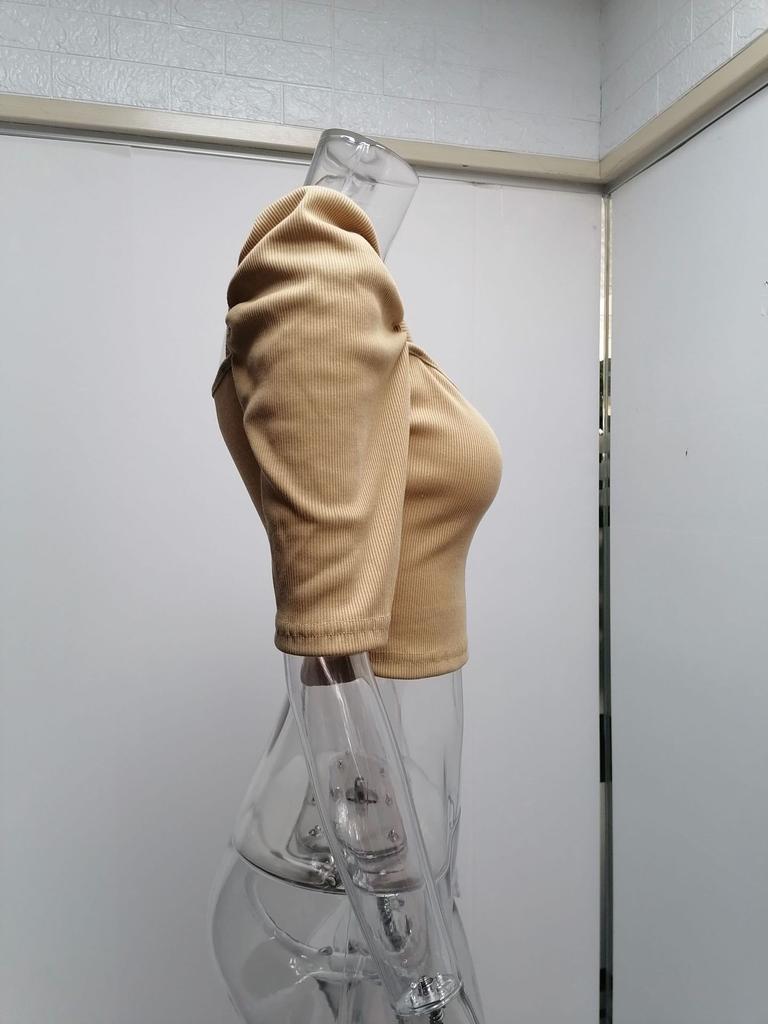 Women's Spring New Women's Simple Square Neck Puff Sleeve Top Women's Short Sleeve