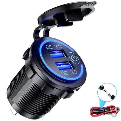 Rýchle nabíjanie 3.0 Dvojitá USB zásuvka do auta Vodotesná 12V/24V Qc3.0 USB ABS rýchlonabíjacia zásuvka Napájacia zásuvka s dotykovým spínačom