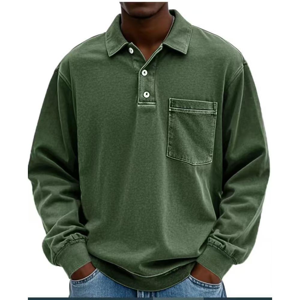 New men's long-sleeved shirt casual versatile simple loose button-down polo shirt