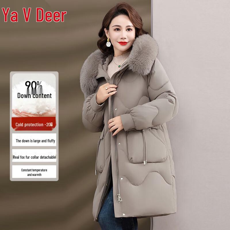 Yalu Women's Mid-length Down Jacket with Fox Fur Hood